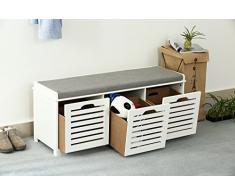 Orolay Moderne Schuhtruhe Sitzkommode Mit 3 Körben Sitzbank Schuhschrank 43x105x34 Weiß