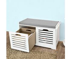 SoBuy® Moderne Schuhtruhe,Sitzkommode mit 2 Körben,Sitzbank, Schuhschrank mit Sitzkissen,Spieltruhe, FSR23-K-W
