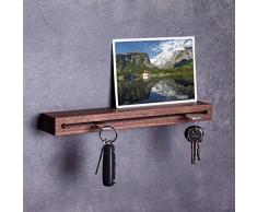 WOODS Schlüsselbrett Holz mit Ablage I Nut - Schlüsselhalter modern I Wanddekoration aus Holz handgefertigt in Bayern I Schlüsselleiste Landhaus Design I Schlüsselboard aus Holz (Nussbaum, 30 cm)