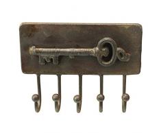 MACOSA SA81414 Schlüsselleiste 5 Haken Eckig Metallhaken Braun Antik rostik Schlüssel-Haken Haken-Leiste Metall Kleiderhaken Garderobenhaken Vintage