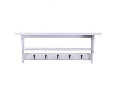 DESIGN DELIGHTS Vintage Landhaus Garderobe Lotta | 70 cm, Antik weiß, 5 Haken und Ablage | Wandgarderobe