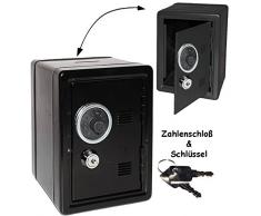 alles-meine.de GmbH Spardose Tresor Schrank - Schwarz - mit Schlüssel & Zahlenschloss / Zählwerk - aus Metall - stabile Sparbüchse für die Reisekasse - Geldtresor / Geldsafe ..