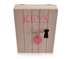 CHICCIE Schlüsselschrank aus Holz mit Herz Rosa - 6 Haken 24cm x 18cm x 5cm (H x B x T) Landhaus Vintage Shabby Chic