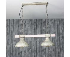 Geschmackvolle Hängeleuchte in Shabby Weiß Holzfarben Vintage Design 2x E27 bis zu 60 Watt 230V aus Metall & Holz Küche Esszimmer Pendelleuchte Hängelampe Pendellampen innen