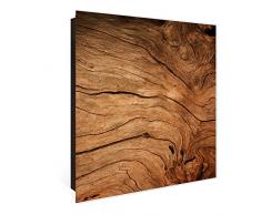 banjado Großer Schlüsselkasten aus Glas | Schlüsselbox mit 50 Haken | beschreibbare Glastür Scharnier Rechts | als Magnettafel nutzbar | Schlüsselaufbewahrung 30cm x 30cm | Motiv Trockenes Holz