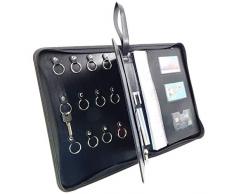 Offfidix tragbarer Schlüsselkasten aus PU-Leder, 8 Haken, tragbar, mit Reißverschluss, für Speisekarten, Karten, Organizer B-groß (12 Schlüsselanhänger)