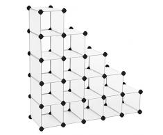 SONGMICS Schuhregal Regalsystem Standregal Aufbewahrungsregal Garderobe halbTransparent Weiß (Maße jedes Faches 22 x 22 x 35 cm) LPC44S