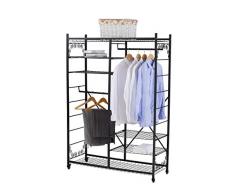 NEUN WELTEN XXL Kleiderständer einstellbar mit 4 Ablagen Kleiderstangen Schwerlast mit Rollen - Garderobenständer mit verstellbaren Regalen aus Metall (Doppelstangen)