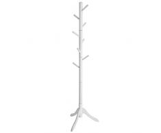 VASAGLE Garderobenständer, Kleiderständer aus Massivholz, freistehende Garderobe in Baumform, mit 8 Haken, für Jacken, Hüte, Taschen, Eingangsbereich, Flur, Kautschukholz, weiß RCR60WT