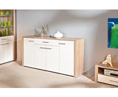 Inter Link 19500370 Anrichte Kommode Diele Wohnzimmer 4-türig Schublade Sonoma Eiche weiß hochglanz