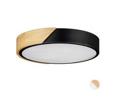 Relaxdays LED Deckenleuchte, 18W, Runde LED Deckenlampe, warmweiß, Flurlampe Metall & Holz, H x D 5 x 30 cm, Schwarz