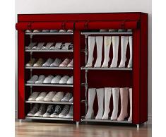 Schuhregal_zweireihig 7 Etagen 30 Paar Tragbarer Schuhschrank Speicherorganisator StiefelstäNder,Wohnzimmer, Schlafzimmer, Schlafsaal Schuhregal (Kaffee/Rot / Grau)