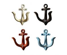 TentHome 4er-Set Maritime Dekoration Garderobe Antik Gusseisen Wandhaken Kleiderhaken Garderobenhaken Anker Doppelhaken Wandgarderobe Vintage Garten Haken (4er Set)