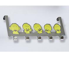 Kinder Türgarderobe Hakenleiste Garderobenleiste KleiderhakenDuck Stahl glanz chrom mit 5 Haken 300 x 125 x 20mm