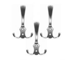 Garderobenhaken Chrom matt groß - Kleiderhaken 3er Set, Haken, Edelstahl, Wandgarderobe, Huthaken, Aufhängung, Mantelhaken, Aufhängehaken, Setgröße:3 Stück