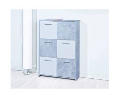 HL24 Kommode mit 6 Türen in Beton hell weiß optik Sideboard Mehrzweckschrank Anrichte Diele Flur Esszimmer Wohnzimmer