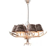 Kare Design Hängeleuchte Antler Huntsman, rustikale Lampe mit Hirschgeweih, ausgefallene Lampenschirme aus Kunstfell, Design Kronleuchter, Silber (H/B/T) 66x75x75cm