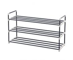 SONGMICS Schuhregal mit 3 Ebenen, Schuhaufbewahrung aus Metall, für bis zu 15 Paar Schuhe, Schuhorganizer für Wohnzimmer, Flur und Ankleidezimmer, 92 x 30 x 54 cm, grau LSA13G