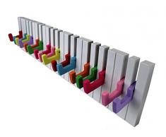 GMMH Design Wandgarderobe Kleiderhaken Hakenleiste 16 Haken Klavier Garderobe Piano NEU (weiß-bunt)