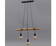 Briloner Leuchten Pendelleuchte, Pendellampe 3-flammig, Holz-Metall, 3x E27, max. 25 Watt, Schwarz