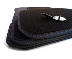 Fußmatten 3er Coupe E92 Velours M-Edition Doppelnaht Umrandung (rot/blau) Premium Autoteppich 4-teilig