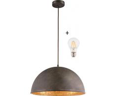 Hängelampe Vintage Esszimmer mit LED Lampe - 41 cm Hängeleuchte Industrial - Rost Optik - Industrie Pendellampe - Küchenlampe - Pendelleuchte - Höhenverstellbar max 120 cm - Fassung E27-7 Watt