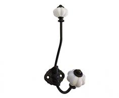 zeitzone Garderobenhaken Nostalgie Doppelhaken Wandgarderobe Eisen Braun Porzellan Knauf