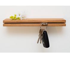 klotzaufklotz Schlüsselbrett Holz, Schlüsselboard aus Eiche, Schlüsselleiste mit Ablage, Schlüsselhalter Wand