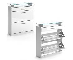 Vicco Schuhschrank Kipper LED Beleuchtung Sideboard Schuhkipper Schuhkommode (Weiß Hochglanz)