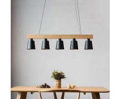 ZMH Pendelleuchte holz für esstisch rustikal Esszimmerlampe Esstischlampe Hängeleuchte 5-Flammig Pendellampe E27 Leuchtmittel inklusiv (Schwarz)