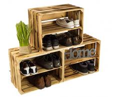 3 x Schuhschrank Schuhregal aus geflammten Holzkisten Schuhablage für 12 Paar Schuhe als Schuhständer Schuhaufbewahrung aus Holz Maße 50x30x40cm (je Kiste) stabiles Regal in Obstkisten Optik