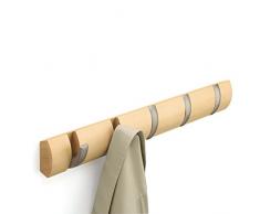 Umbra FLIP HOOK - Klapphaken Designer Garderoben-Leiste - 5 Haken - schneller VERSAND - B 552 mm Eiche Holz natur - für Wohnbereiche, Garderobe und Wartezimmer - platzsparend, stabil, hochwertig