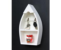 DanDiBo Schlüsselboard aus Holz mit Ablage Boot Schlüsselhaken Wandregal 30-38 cm Schlüsselleiste Schlüsselkasten (30 x 16 cm)