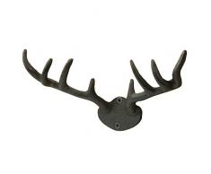 MACOSA SA05446 Wand-Haken Geweih Vintage Retro Antik Hirsch Metall 10x22 cm rostig Garderobenhaken Kleiderhaken Handtuchhaken Metallhaken