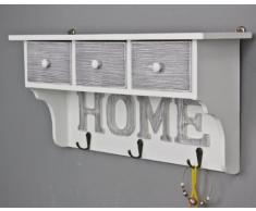 elbmöbel Kleiderhaken Wandgarderobe Hängeschrank Küche mit Schublade Holz schmal mit Metall-Haken im Antik Shabby chic in grau weiß Landhausstil Garderobe (Weiß, H22 x B47 x T11cm)