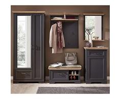 Lomadox Landhaus Komplett Garderoben-Set in Graphit mit Artisan Eiche mit Soft-Close Funktion