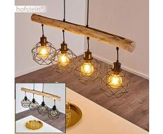 Pendelleuchte Bacabal, längliche Hängelampe aus Metall/Holz in Schwarz/Braun, 4-flammig, 4 x E27 max. 60 Watt, Höhe max. 119 cm, Hängeleucht m. Gitter-Optik im Retro/Vintage-Desgin, LED geeignet