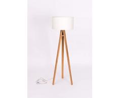 Ragaba Wanda Tripod Stativ Stehlampe aus Holz mit Textil Schirm in Weiß - Skandinavischer Stil, Stabil Stehleuchte für Flur, Schlafzimmer, Wohnzimmer, Esszimmer: Höhe: 140cm - 5 Farben