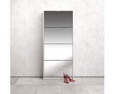 Schuhschrank Shane Eiche Dekor weiß Spiegel 4 Klappen Schuhkipper Schuhregal