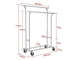 Yaheetech Metall Kleiderständer Garderobenständer Rollgarderobe Rollkleiderständer Rollgarderobe Höhenverstellbar bis 100 kg belastbar mit Rollen
