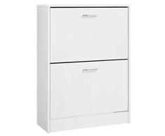 VASAGLE Schuhschrank mit 2 Klappen, Weißer Schuhkipper, Verstellbare Schuhkommode fÜr 12 Paar Damenschuhe oder 8 Paar Herrenschuhe, fÜr schmalen Flur, 60 x 83,5 x 24 cm (B x H x T) Weiß LBC02WT