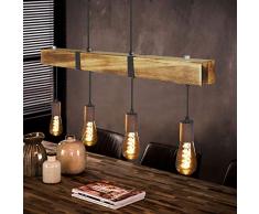 GBLY Vintage Pendelleuchte Holz Esstischlampe Retro Hängeleuchte mit 80CM Holzbalken, 4 x E27 max.40 Watt, Höhenverstellbar Industrial Pendellampe für Esszimmer Küche Wohnzimmer Bar Restaurant