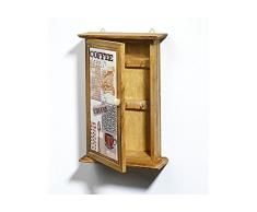 Schlüsselkasten aus Holz u. Keramik mit Kaffeedekor