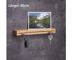 WOODS Schlüsselbrett Holz in 40cm - in Bayern handgefertigt I Schlüsselhalter Eiche - Moderne Schlüsselleiste als Board I Schlüssel-Aufhänger aus Eichenholz I Schlüsselbrett Holz mit Ablage