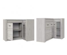 Mirjan24 Eckkommode Indiano I-15K, Kommode, Mehrzweckschrank Anrichte Diele Flur Esszimmer (Kraft Weiss, mit warmweißer LED-Beleuchtung)