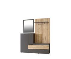 FORTE Como Garderobe 1 Sitzpolster mit 2 Türen und 3 Schubkästen, Holz, grau + sandeiche, 170 x 41.3 x 200.7 cm