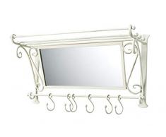 Kobolo Garderobe Antik-Weiß mit Spiegel und 6 Haken Metall