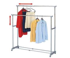 Tatkraft Big Party Mobile Garderobe, Doppelter Kleiderstange Ausziehbar, Kleiderständer auf Rollen, Chromstahl, 35 kg Tragkraft für 60 Kleiderbügel, Flexible Maße: 95-162x44x96-166cm