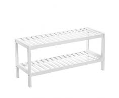 SONGMICS Schuhregal aus Bambus, Schuhablage mit 2 Ebenen, Schuh-Organizer, Regal für Schuhe, Pflanzen, Bücher, Wohnzimmer, Flur, Schlafzimmer, Badezimmer, 70 x 26 x 33 cm, weiß LBS02WT