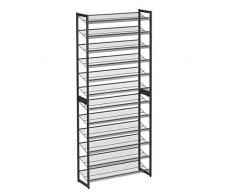 SONGMICS Schuhregal mit 12 Ablagen, Set aus 2 stapelbaren 6-stufigen Schuhständern, für 48-60 Paar Schuhe, Metall, verstellbare Gitterablagen, flach oder abgewinkelt montierbar, schwarz LMR12B